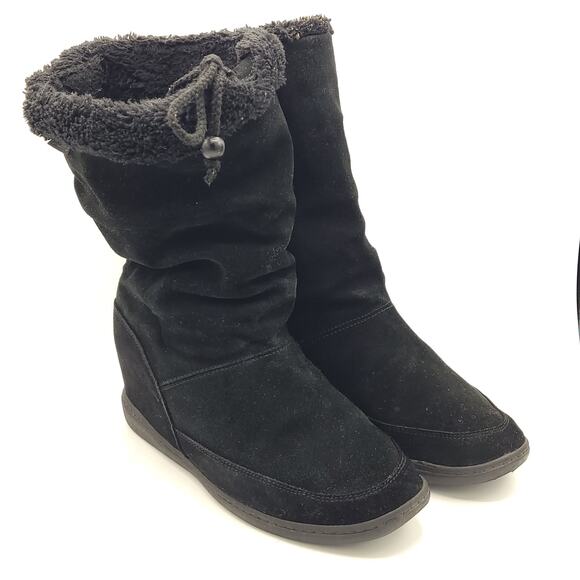 Skechers Mid Calf Ladies Black  Boots, Faux Fur Trim women's size 8.5 - Picture 2 of 9